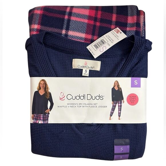 NWT Cuddl Duds Navy and Pink Plaid Pajama Set Size S